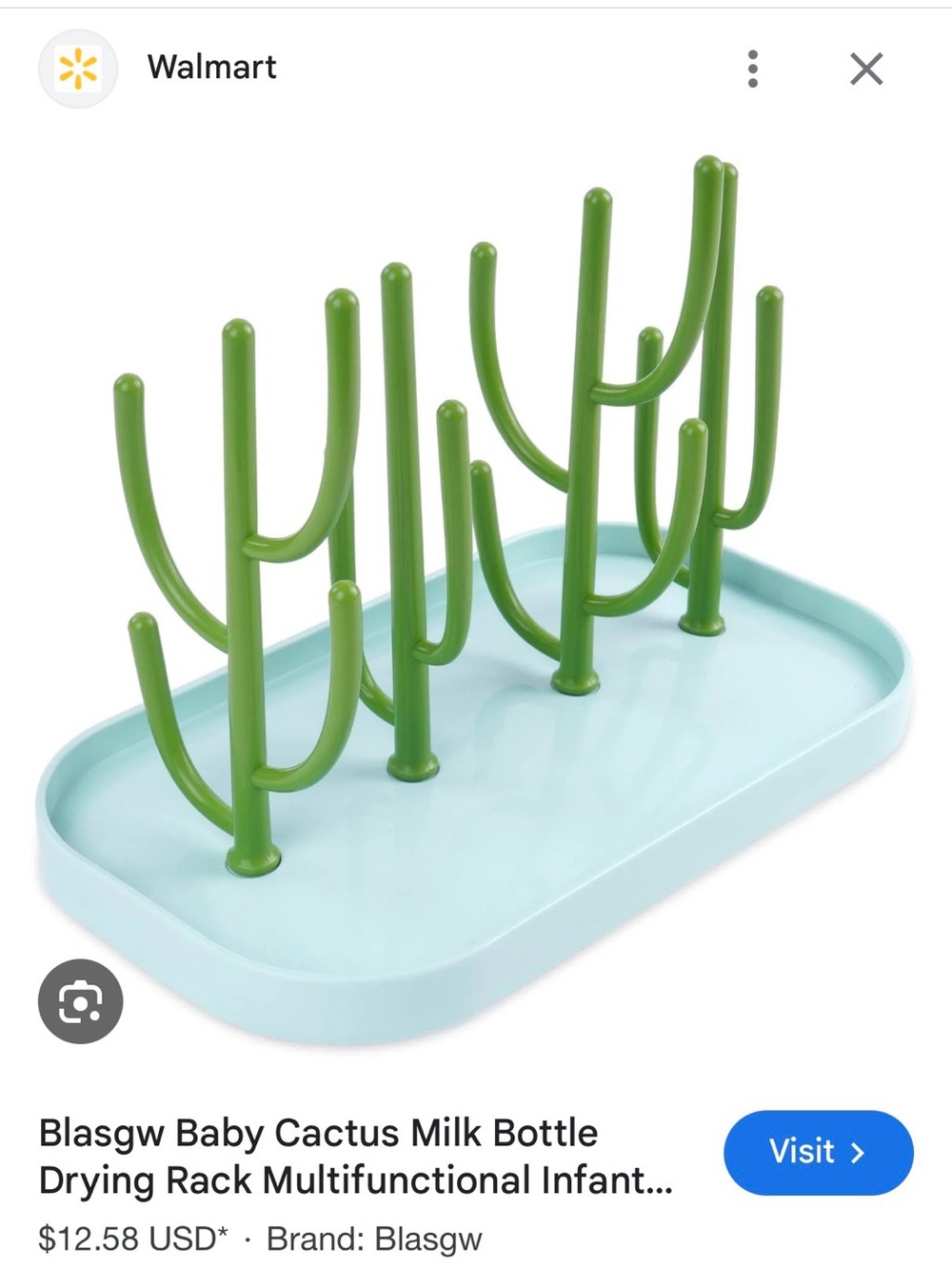 Green Cactus Baby Bottle Drying Rack with Blue Tray